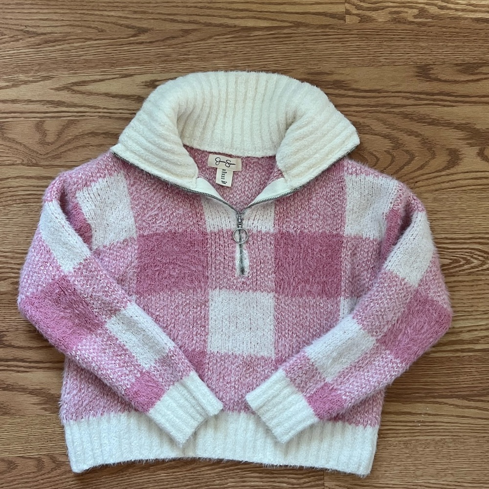 Jessica Simpson Women’s Small Plaid Knit Quarter Zip Sweater